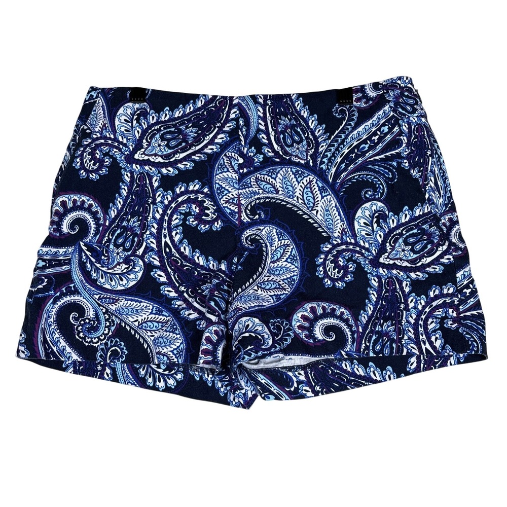 Banana Republic Navy Blue Paisley Cotton Stretch Side Zip Shorts Womens Size 4